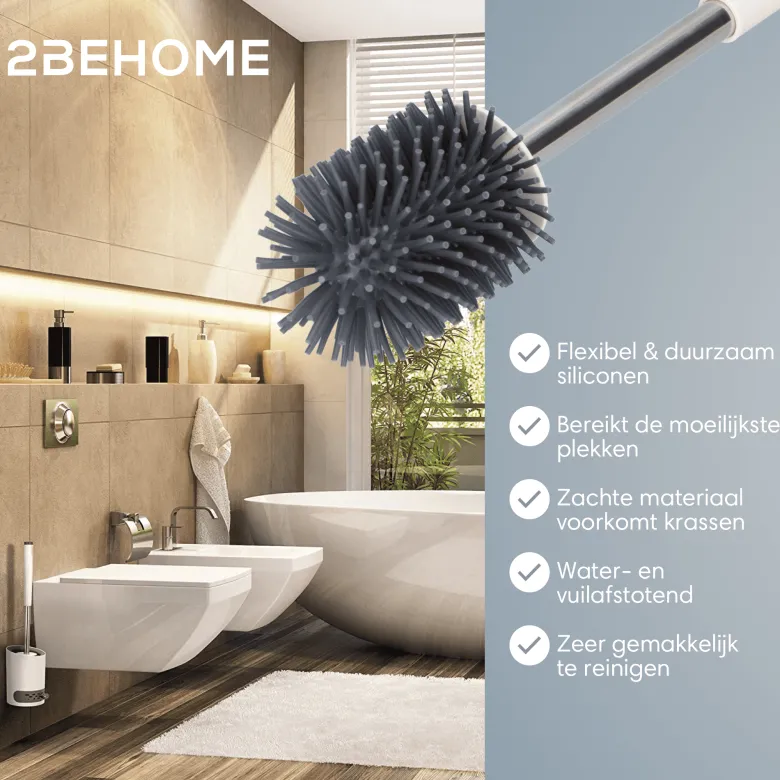 2BEHOME Wc borstel met houder - White