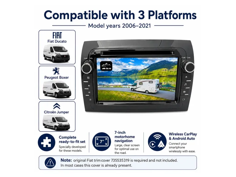 BergGPS Fiat Ducato DAB+ Radio camper navigatie met Carplay