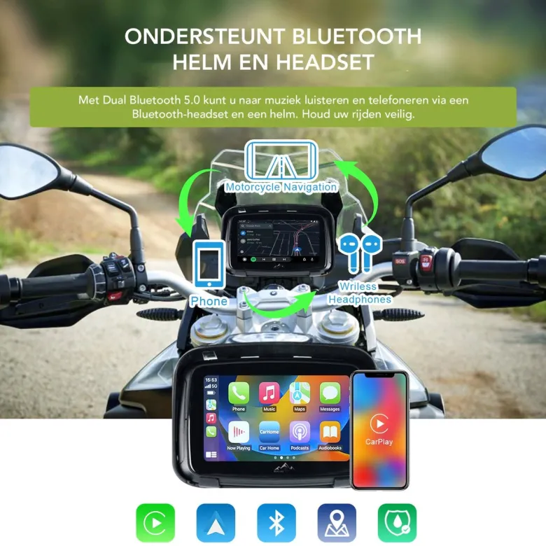 BergGPS 5-inch Motornavigatie met Apple Carplay & Android