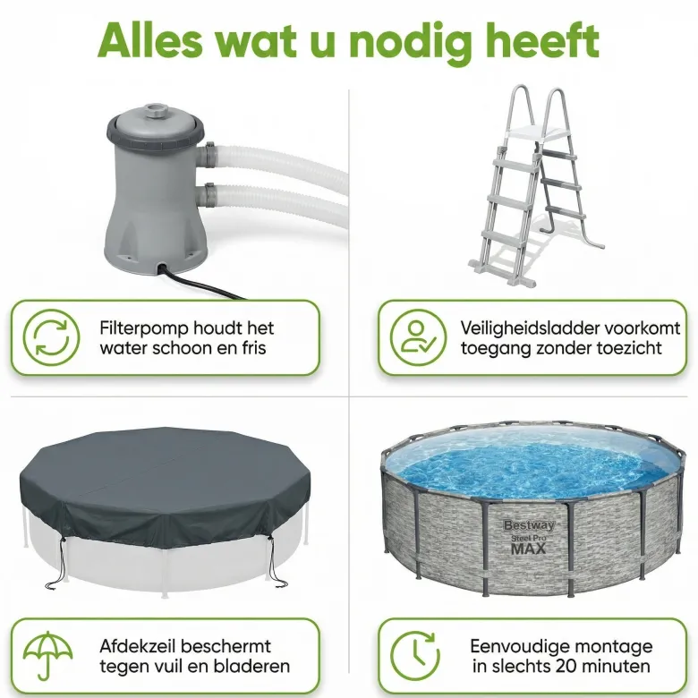Bestway steel pro max 427x122cm zwembad steen – 5-delig