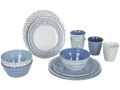 Bo-Camp mix & match blauw 16-delig serviesset