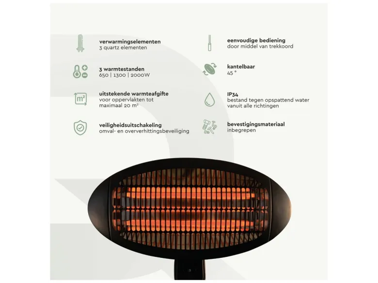 BRASQ hangende terrasverwarmer - 2000 Watt