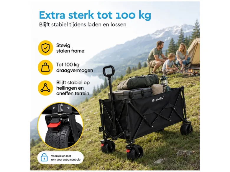 BRASQ 165 liter opvouwbare bolderkar - Black