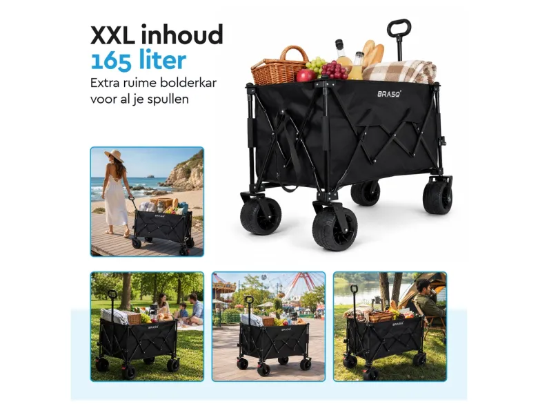 BRASQ 165 liter opvouwbare bolderkar - Black