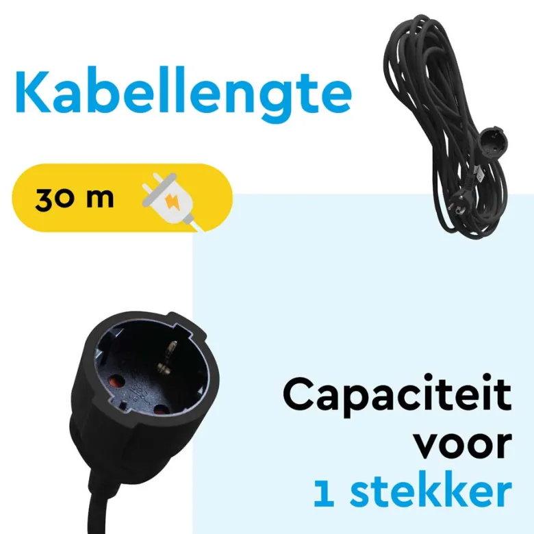BRASQ 30 meter verlengsnoer met randaarde - Black