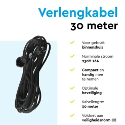 BRASQ 30 meter verlengsnoer met randaarde - Black