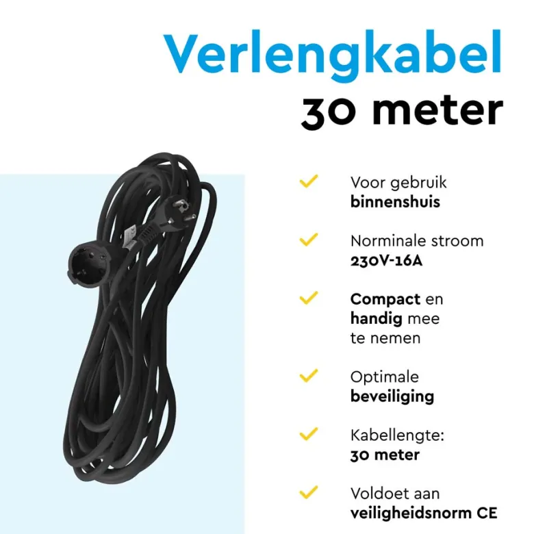 BRASQ 30 meter verlengsnoer met randaarde - Black