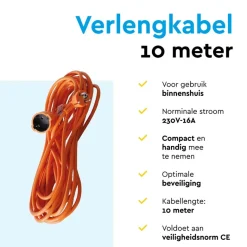 BRASQ 10 meter verlengsnoer met randaarde - Orange