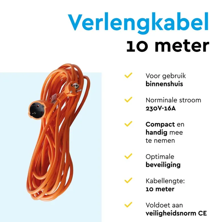 BRASQ 10 meter verlengsnoer met randaarde - Orange