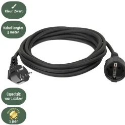BRASQ 5 meter verlengsnoer met randaarde - Black