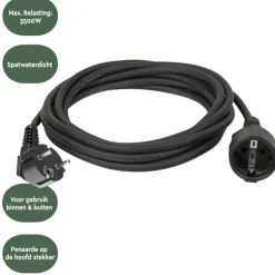 BRASQ 5 meter verlengsnoer met randaarde - Black