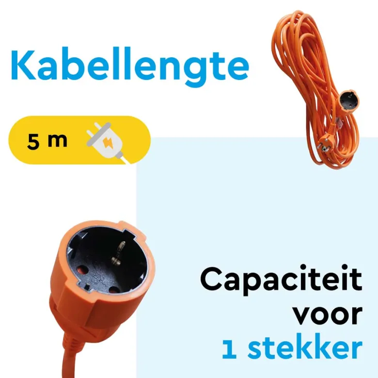 BRASQ 5 meter verlengsnoer met randaarde - Orange