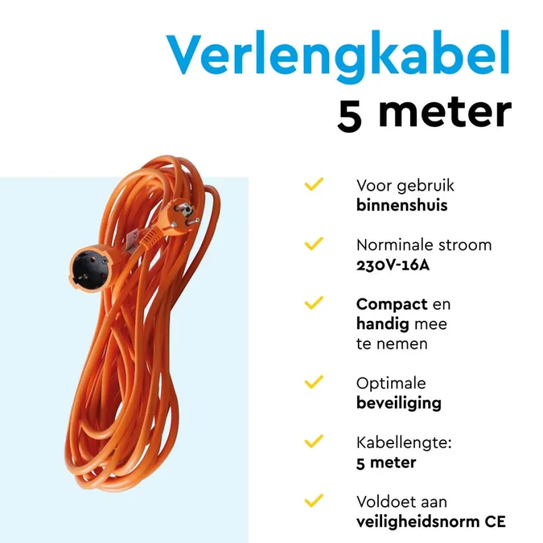 BRASQ 5 meter verlengsnoer met randaarde - Orange