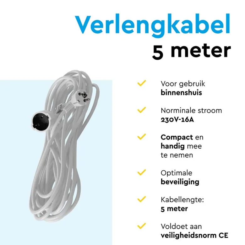 BRASQ 5 meter Verlengsnoer met randaarde - White