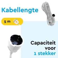 BRASQ 5 meter Verlengsnoer met randaarde - White