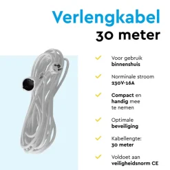 BRASQ 30 meter verlengsnoer met randaarde - White