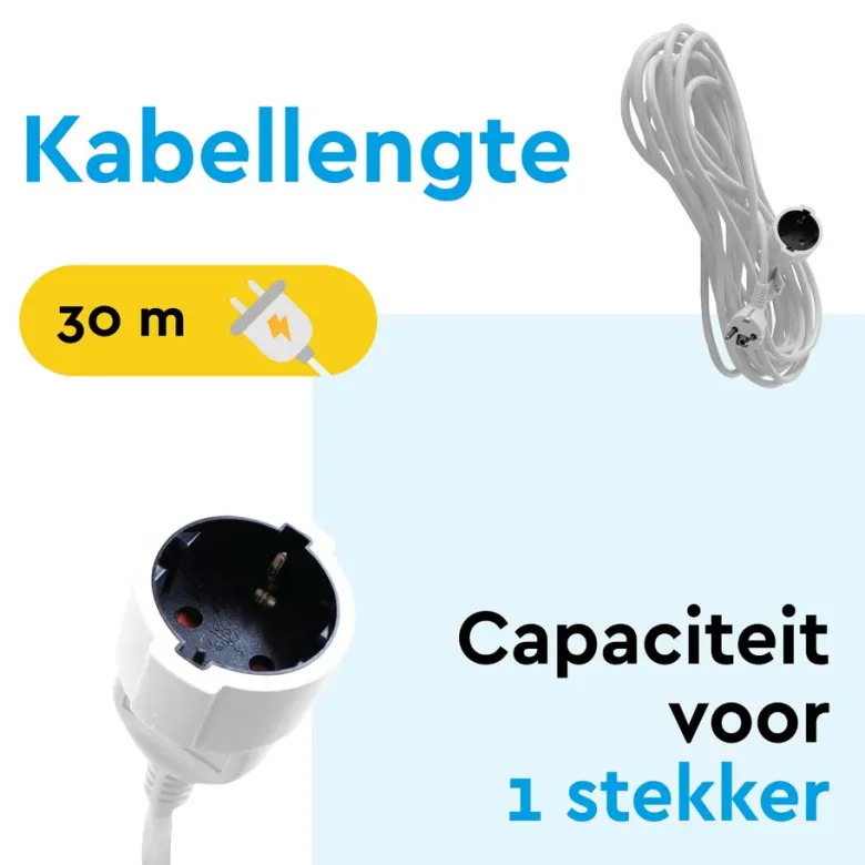 BRASQ 30 meter verlengsnoer met randaarde - White