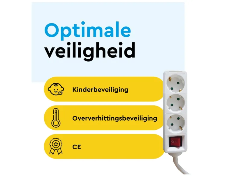 BRASQ 1,4 meter 3 voudige stekkerdoos met schakelaar - White