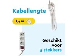 BRASQ 1,4 meter 3 voudige stekkerdoos met schakelaar - White