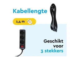 BRASQ 1,4 meter 3-voudige stekkerdoos met schakelaar - Black