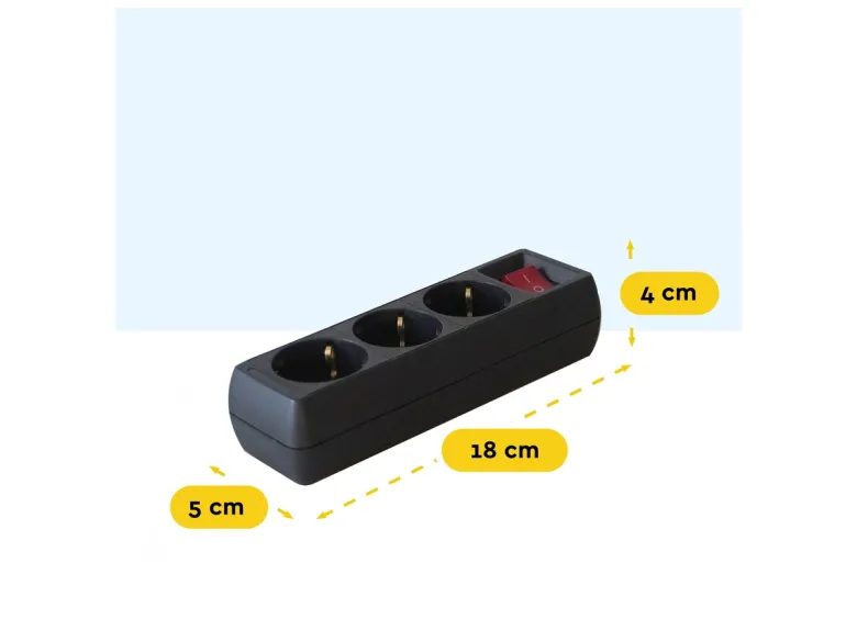BRASQ 1,4 meter 3-voudige stekkerdoos met schakelaar - Black