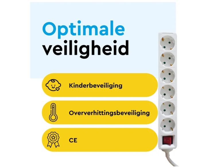 BRASQ 1,4 meter 6 voudige stekkerdoos met schakelaar - White