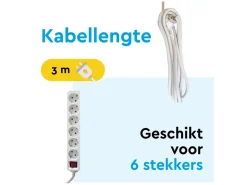 BRASQ 3 meter 6-voudige stekkerdoos met schakelaar - White