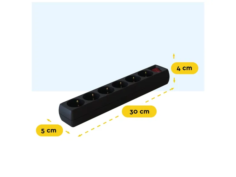 BRASQ 3 meter 6 voudige stekkerdoos met schakelaar - Black