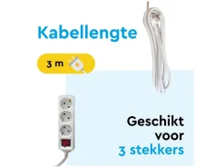BRASQ 3 meter 3-voudige stekkerdoos met schakelaar - White