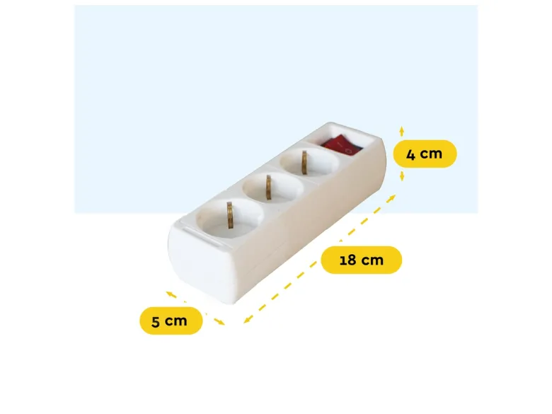 BRASQ 3 meter 3-voudige stekkerdoos met schakelaar - White
