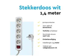 BRASQ 1,4 meter 5-voudige Stekkerdoos met schakelaar - White