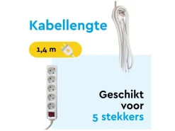 BRASQ 1,4 meter 5-voudige Stekkerdoos met schakelaar - White