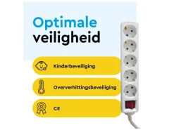 BRASQ 1,4 meter 5-voudige Stekkerdoos met schakelaar - White