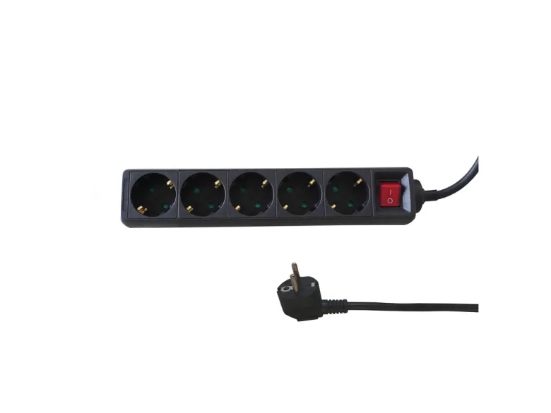 BRASQ 3 meter 5-voudige stekkerdoos met schakelaar - Black