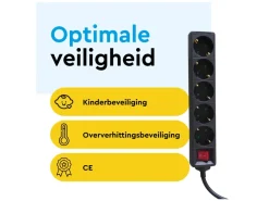 BRASQ 3 meter 5-voudige stekkerdoos met schakelaar - Black