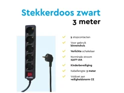 BRASQ 3 meter 5-voudige stekkerdoos met schakelaar - Black