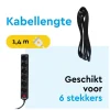 BRASQ 1,4 meter 6‑voudige stekkerdoos met schakelaar - Black