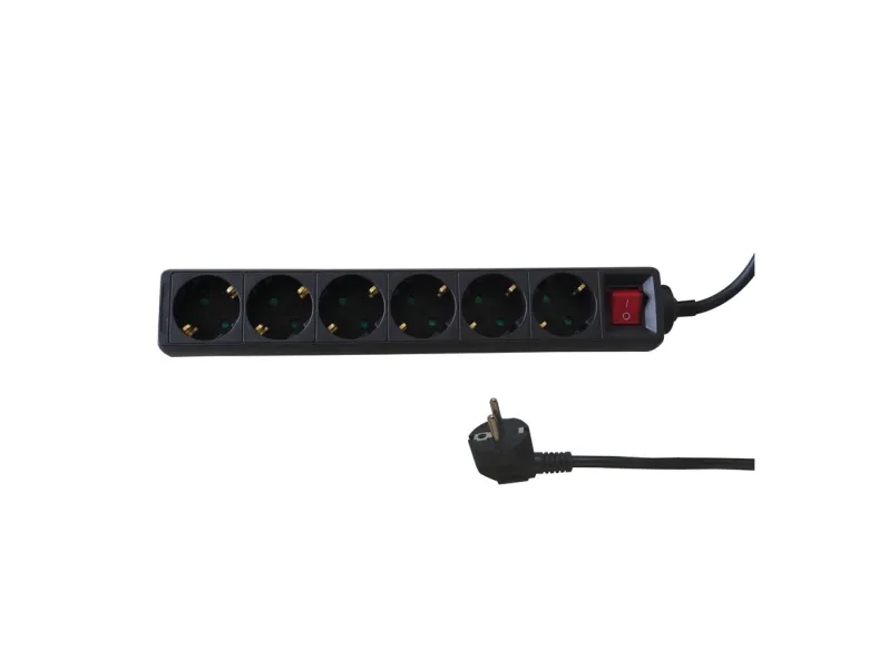 BRASQ 1,4 meter 6‑voudige stekkerdoos met schakelaar - Black