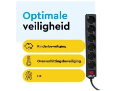 BRASQ 1,4 meter 6‑voudige stekkerdoos met schakelaar - Black