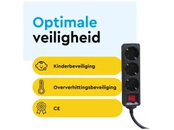 BRASQ 3 meter 3-voudige stekkerdoos met schakelaar - Black