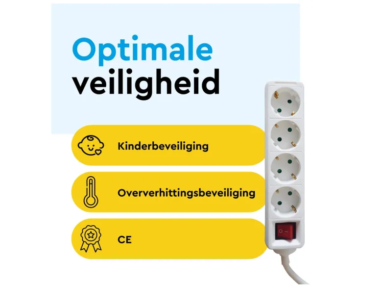 BRASQ 3 meter 4-voudige stekkerdoos met schakelaar - White