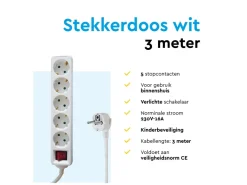 BRASQ 3 meter 5-voudige stekkerdoos met schakelaar - White