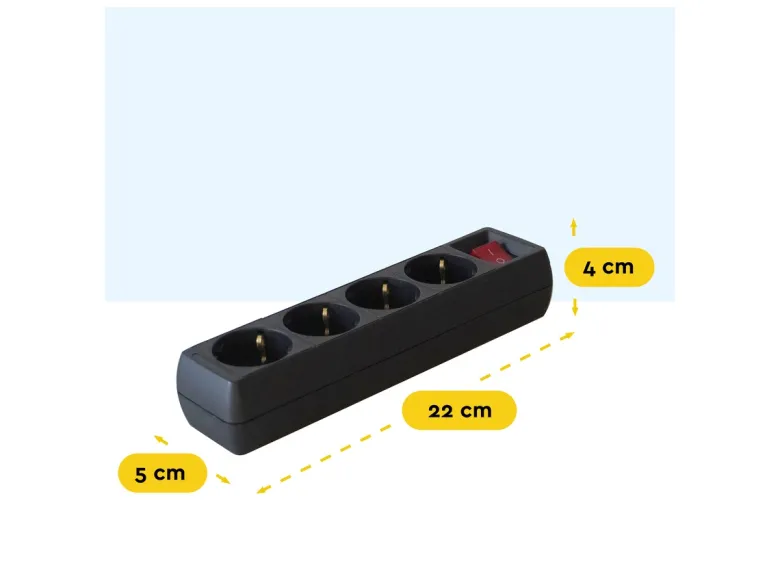 BRASQ 5 meter 4-voudige stekkerdoos met schakelaar - Black