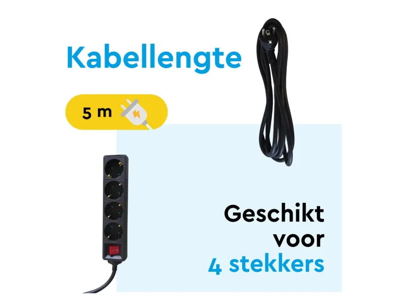 BRASQ 5 meter 4-voudige stekkerdoos met schakelaar - Black