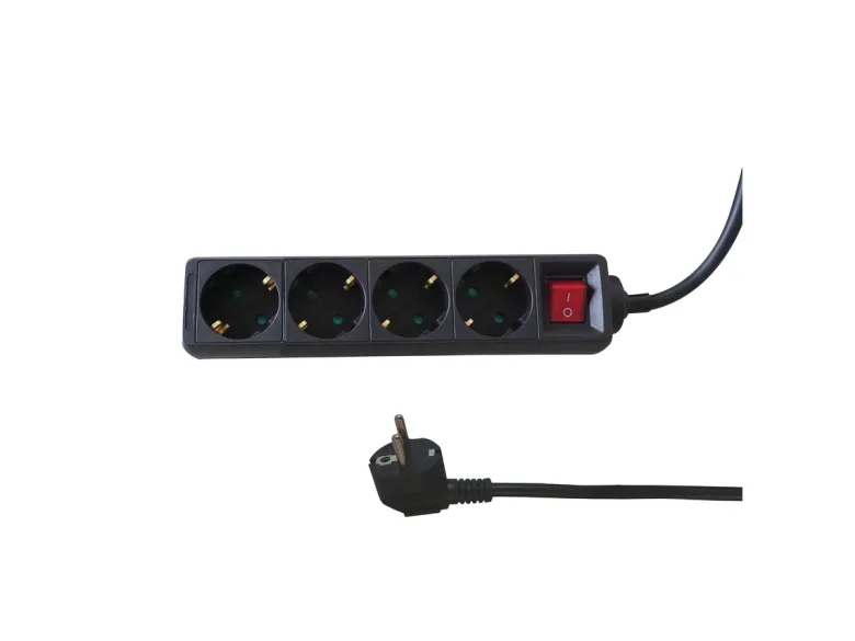 BRASQ 5 meter 4-voudige stekkerdoos met schakelaar - Black