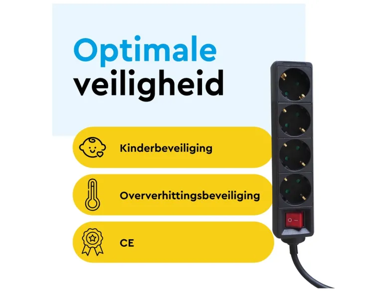 BRASQ 5 meter 4-voudige stekkerdoos met schakelaar - Black
