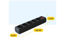 BRASQ 5 meter 5-voudige stekkerdoos met schakelaar - Black