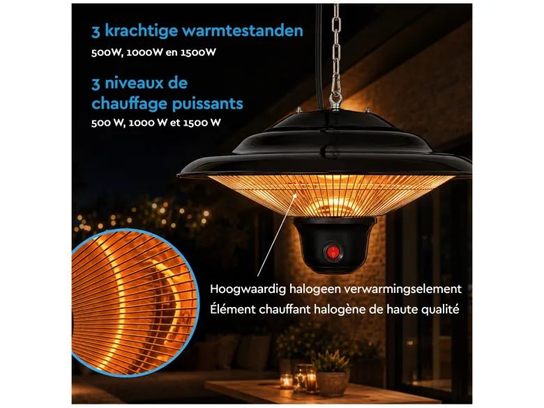 BRASQ 1500 Watt Hangende Terrasverwarmer - Black
