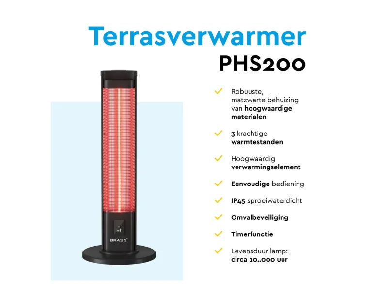 BRASQ 2000 watt staande terrasverwarmer - Black