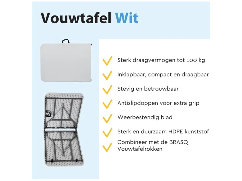 Brasq 180 x 70 m camping vouwtafel - White